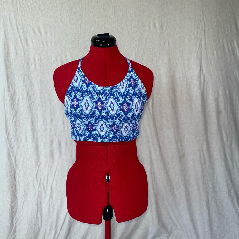 Blue and White Patterned Crop Top